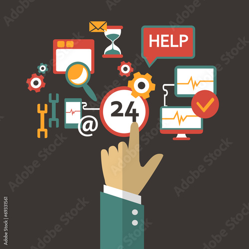 Flat design. Business concept with hand. Administrative assistance infographic