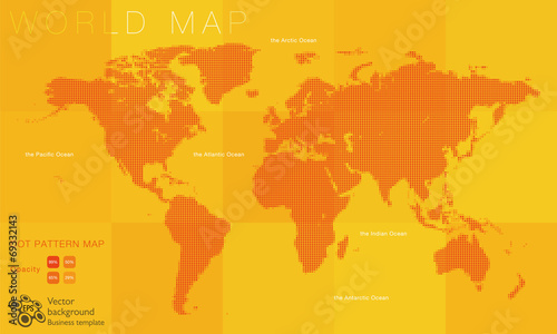 World Map #Vector Illustration, Orange Dot Pattern