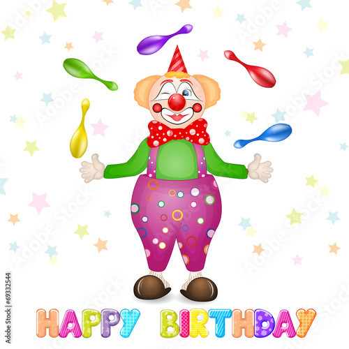 Cute happy birthday card with fun clowns
