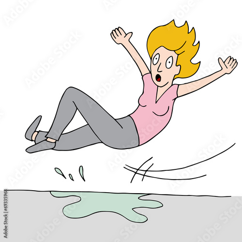 Woman Slips On Wet Floor