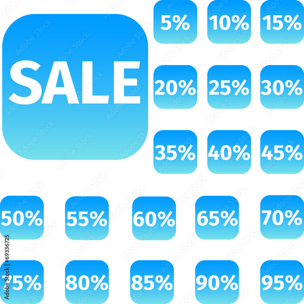 Set of sale icon in blue flat design Set of sale icon in blue flat design