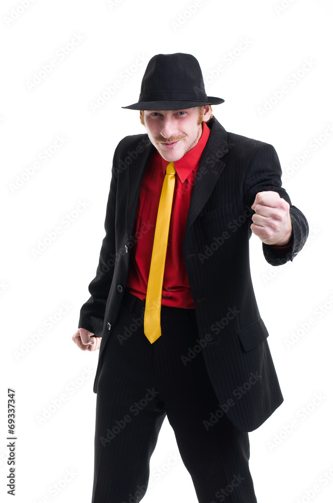 Man in suit and hat on white Man in suit and hat on white