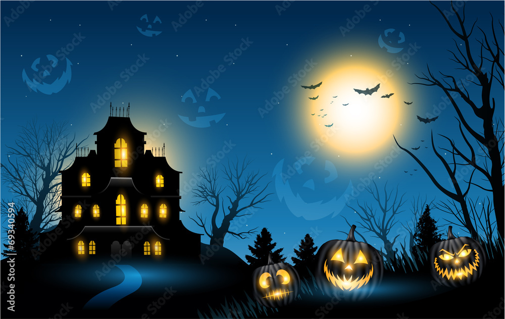 Halloween haunted house copyspace background