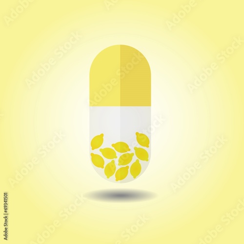 Abstract vertical yellow lemons capsule on yellow background