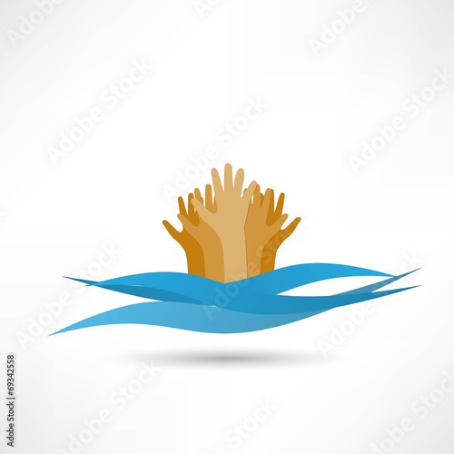 Drowning and reaching out hand for help