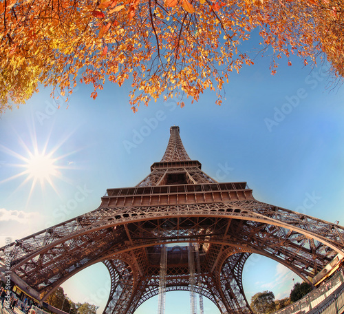 Eiffel Tower with autumn leaves in Paris, France © Tomas Marek