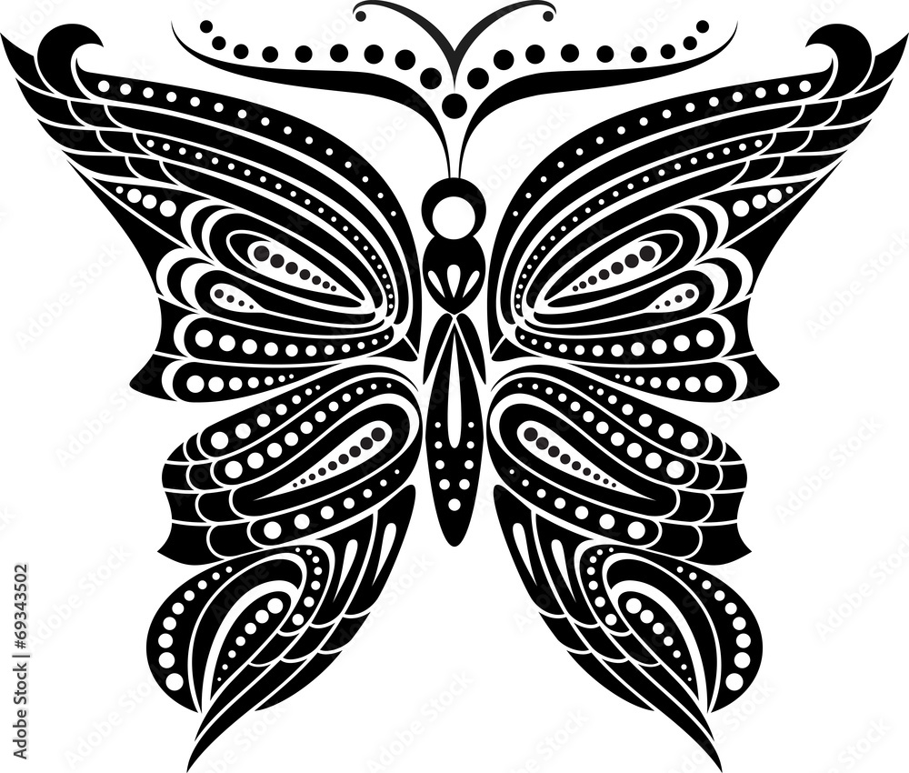 Silhouette butterfly with open wings tracery