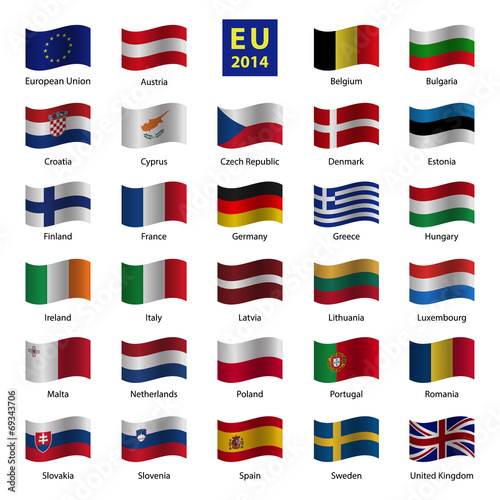 Set od European Union country flags