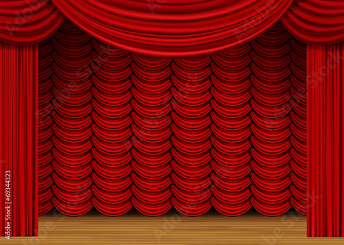 Vector Scene with Red Curtains and Wood Floor