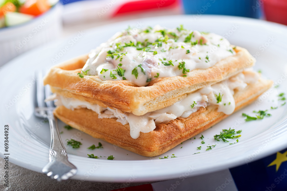 Creamed Haddock and Waffles