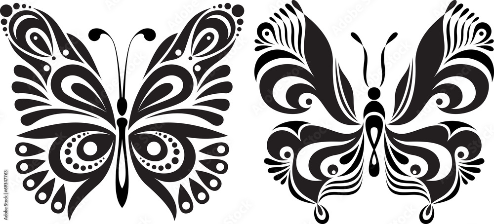 Delicate butterfly silhouette. Drawing symmetrical image Delicate butterfly silhouette. Drawing symmetrical image