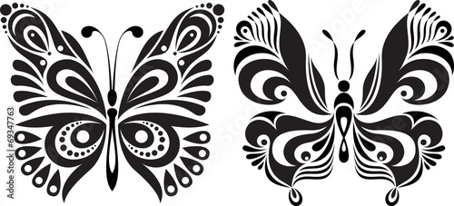 Delicate butterfly silhouette. Drawing symmetrical image