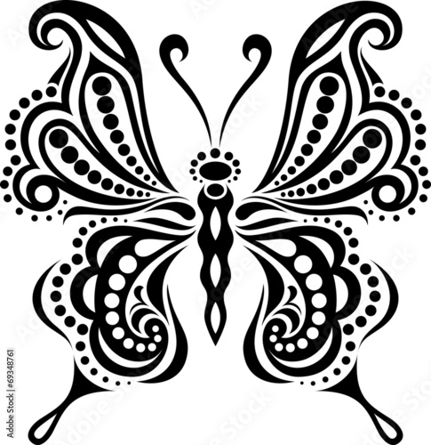 Delicate butterfly silhouette. Drawing of lines and points