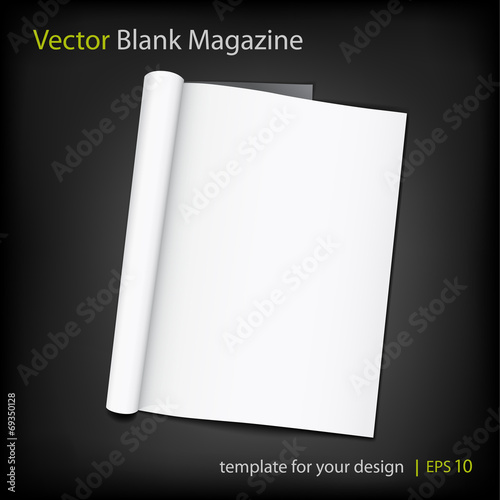 Vector blank page of magazine on black background.