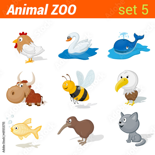 Funny children animals set. Kid language learning elements.