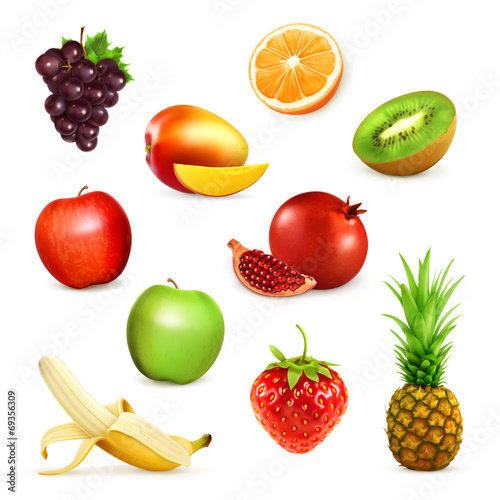 Fototapeta Naklejka Na Ścianę i Meble -  Fruits, set of vector illustrations