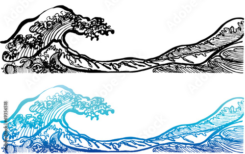 和波 浮世絵 毛筆イラスト Stock ベクター Adobe Stock