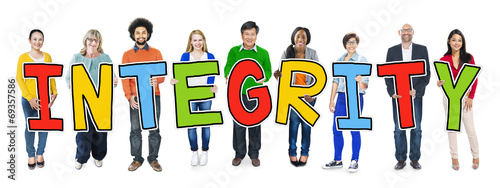 Group of People Standing Holding Integrity Letter photo