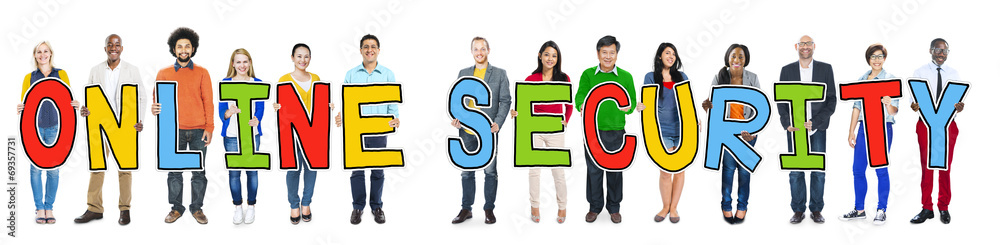 Multiethnic Group of People Holding Letter Online Security Multiethnic Group of People Holding Letter Online Security