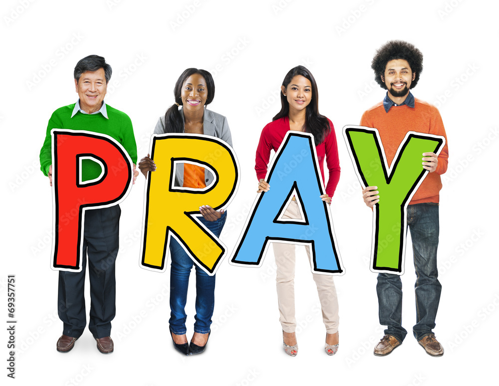 Multiethnic Group of People Holding Letter Pray Multiethnic Group of People Holding Letter Pray