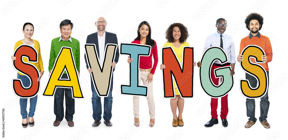 Fototapeta premium Multiethnic Group of People Holding Letter Savings