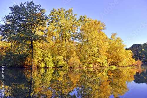 Fototapeta Naklejka Na Ścianę i Meble -  Autumn colors - fall foliage reflection in lake