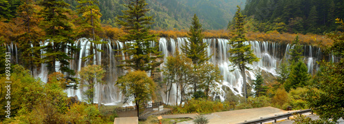 Panorama of Nuorilang Waterfall at Jiuzhaigou National Park Sich