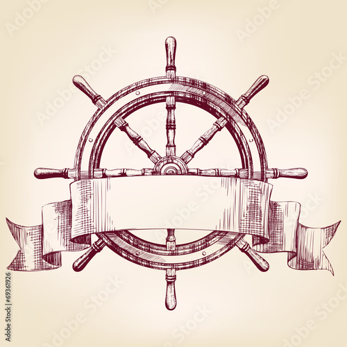 ship steering wheel vintage drawing vector illustration
