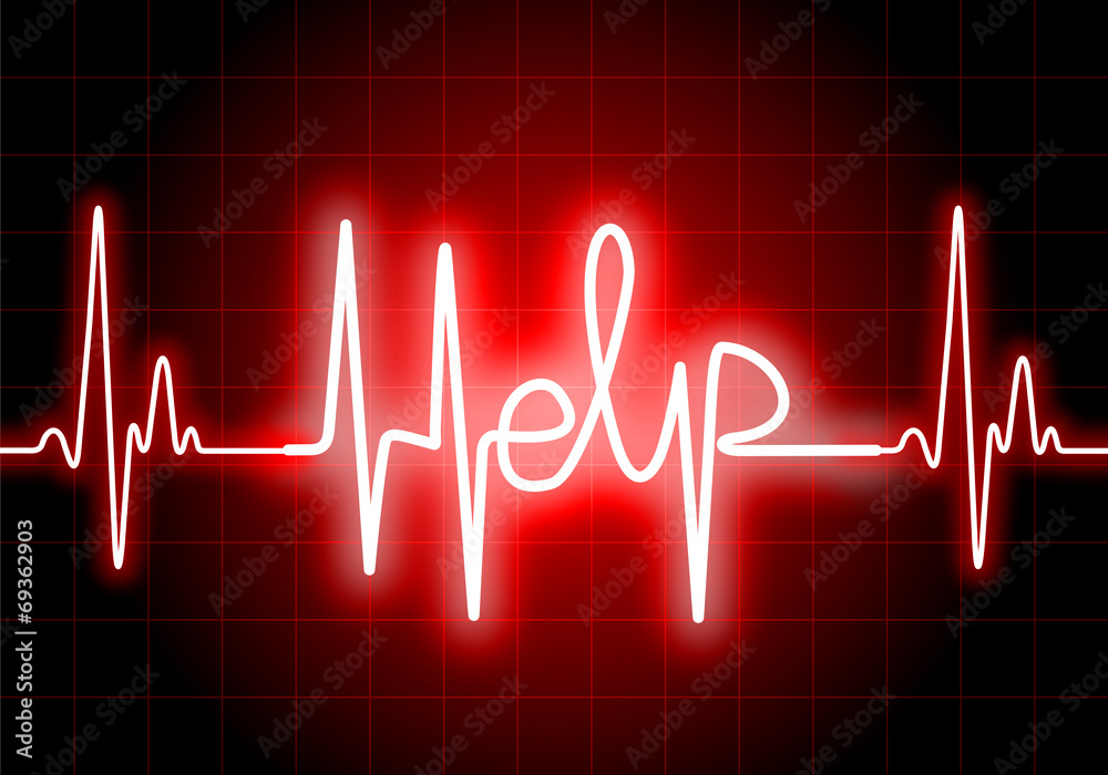 HELP written on red heart rate monitor HELP written on red heart rate monitor