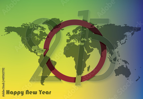 Creative greeting card design new year 2015  with world map