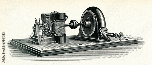 Pelton wheel with dynamo ca. 1870 photo
