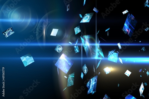 Floating digital screens in blue