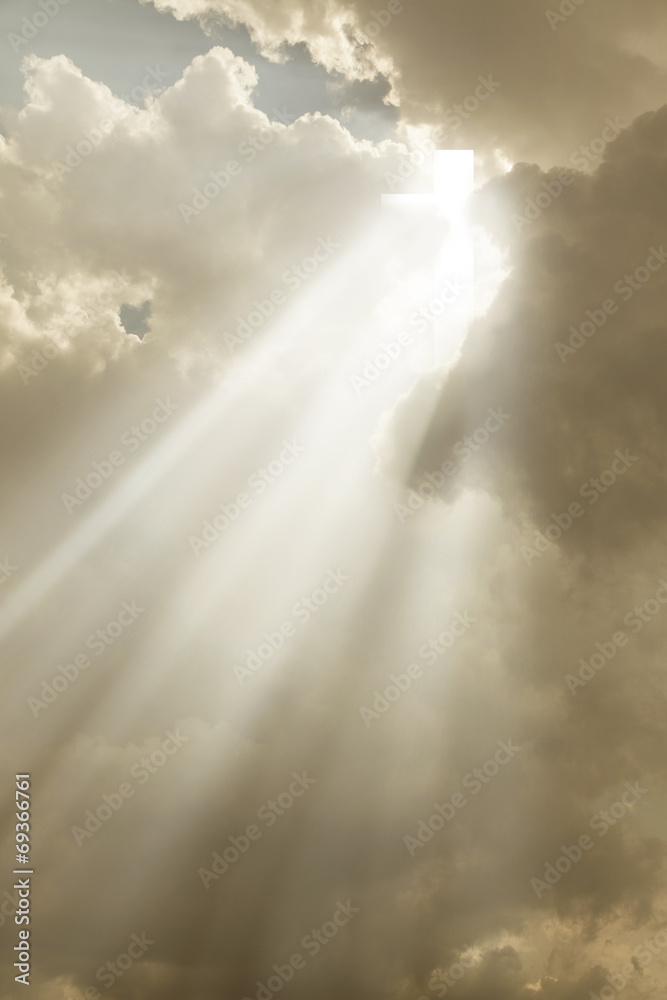 Cross appears in the sky with rays of light