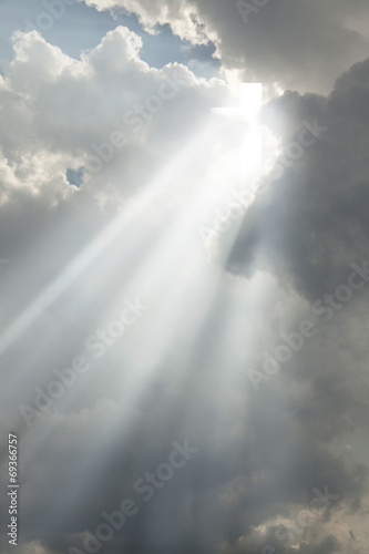 Canvas Print Cross appears in the sky with rays of light