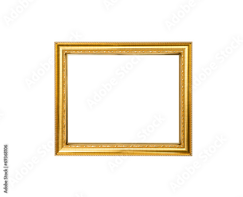 Golden wood frame isolated on white background