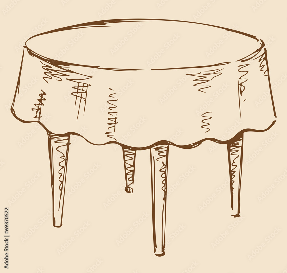 Vector drawing. Round table with tablecloth Stock Vector | Adobe Stock