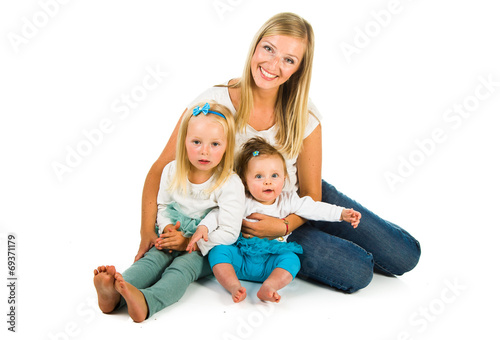 Mother with two infant daughters