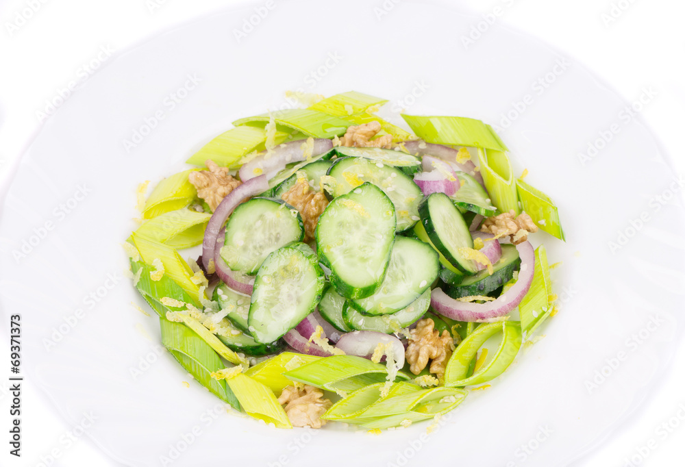 Healthy salad with leek and cucumber. Healthy salad with leek and cucumber.