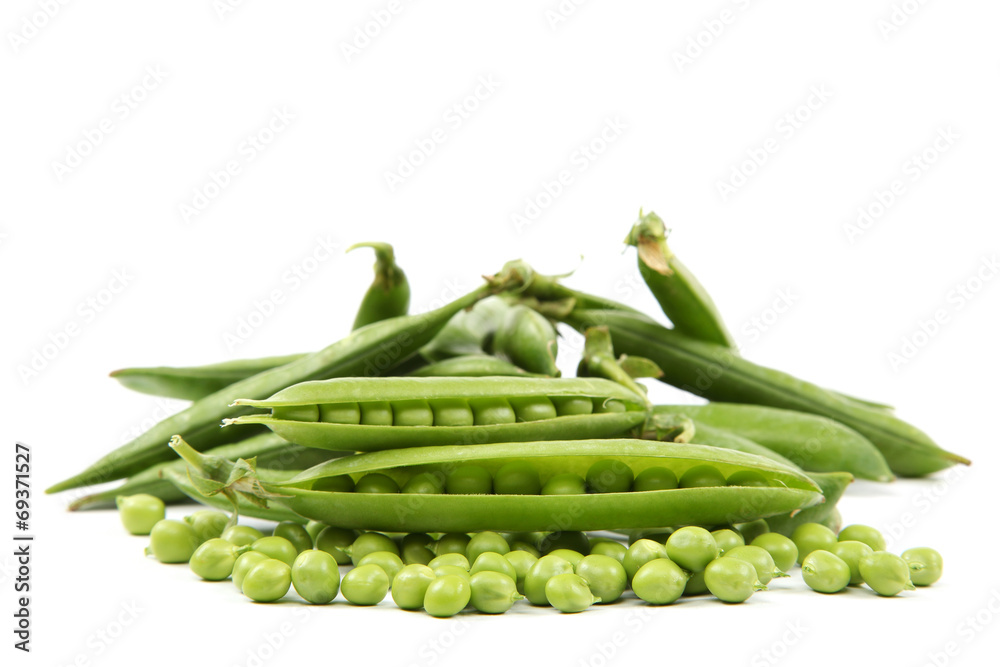 Fresh sweet green pea pod on white background. Fresh sweet green pea pod on white background.