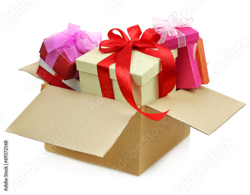 Gifts in a Cardboard box on white background