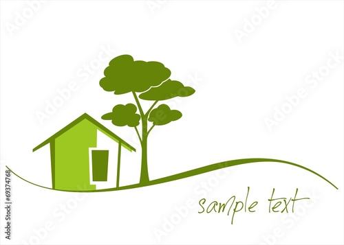 Home , tree, green icon, business logo design
