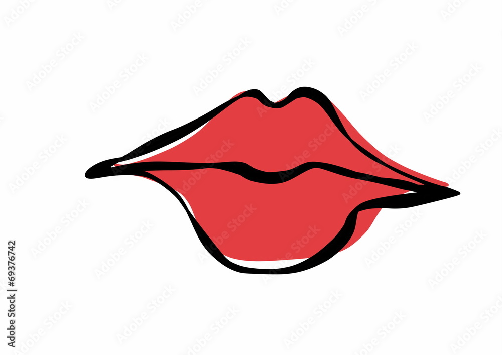 doodle sexy red lips, stylized doodle sexy red lips, stylized