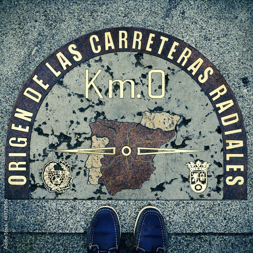Kilometre Zero point in Puerta del Sol, Madrid, Spain, with a re