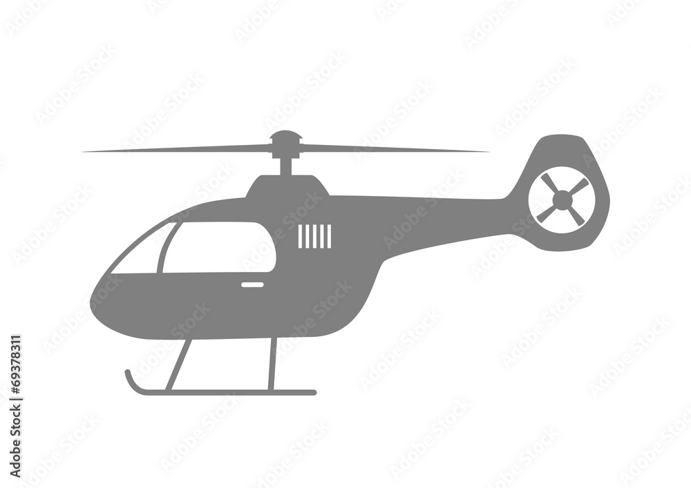 Grey helicopter icon on white background