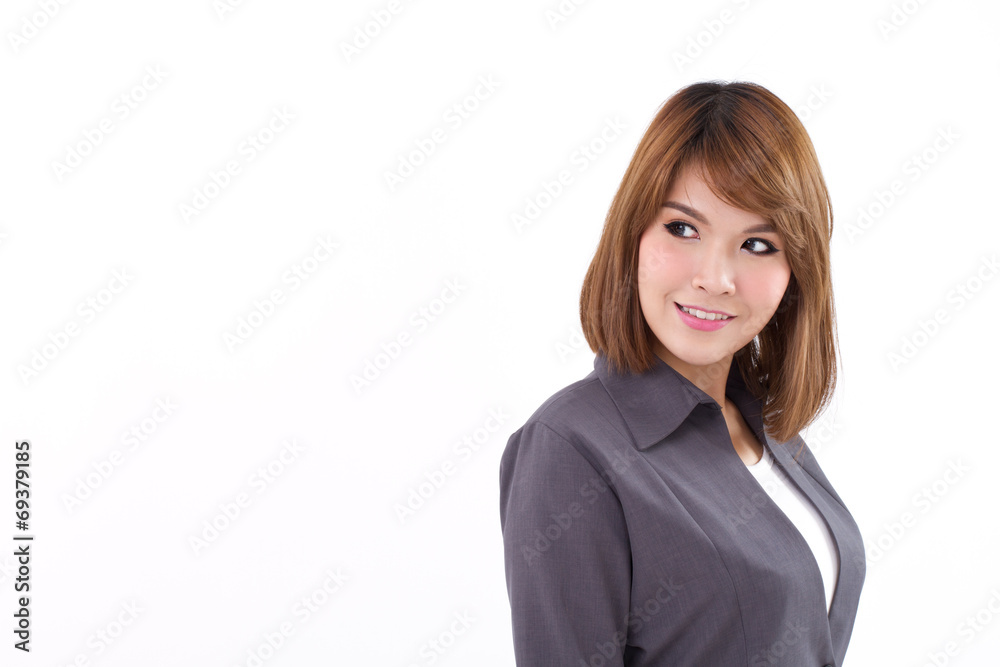 confident and positive business woman looking at blank space confident and positive business woman looking at blank space
