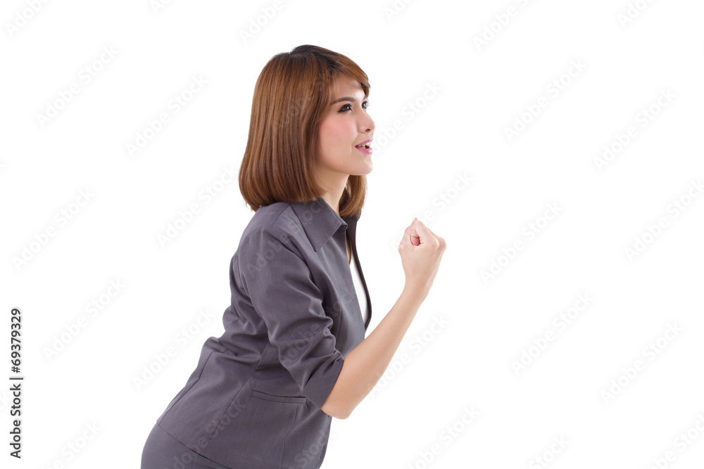 confident, successful business woman posing jouful hand gesture confident, successful business woman posing jouful hand gesture