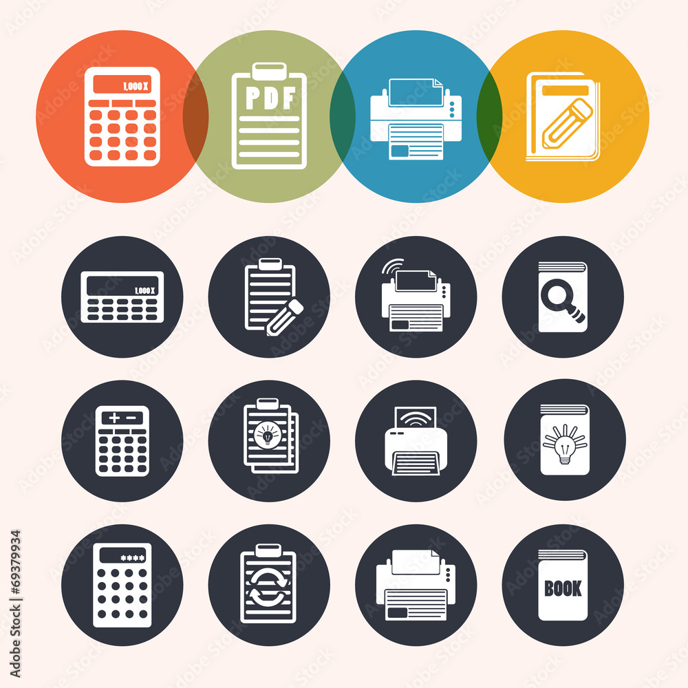 collection Circle Series icons ,Calculator, notepad, print, book collection Circle Series icons ,Calculator, notepad, print, book