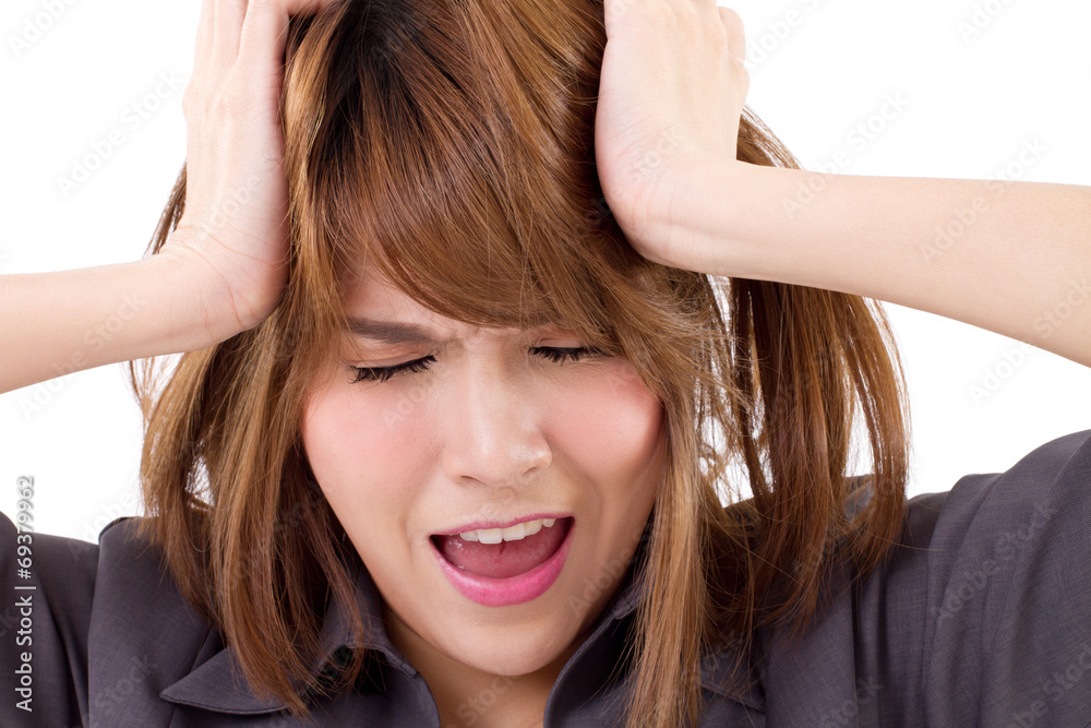 business woman screaming, crying, shouting on white isolated bac business woman screaming, crying, shouting on white isolated bac