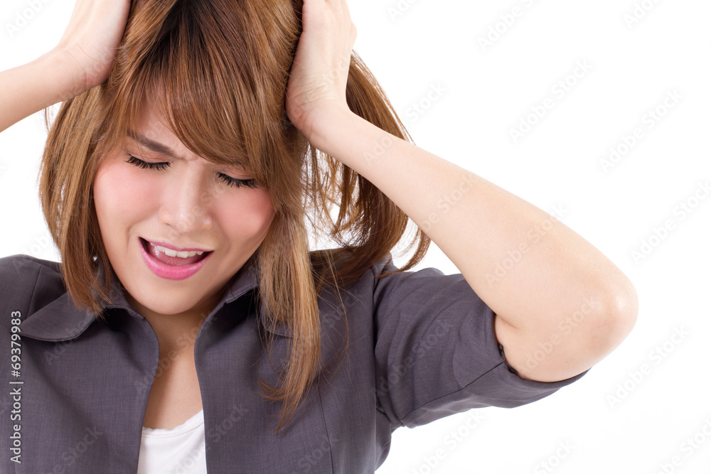 business woman screaming, crying, shouting on white isolated business woman screaming, crying, shouting on white isolated