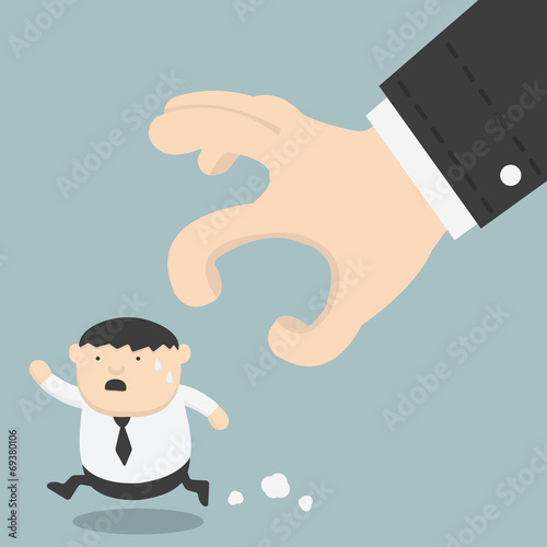 fat businessman trying to run away from hand